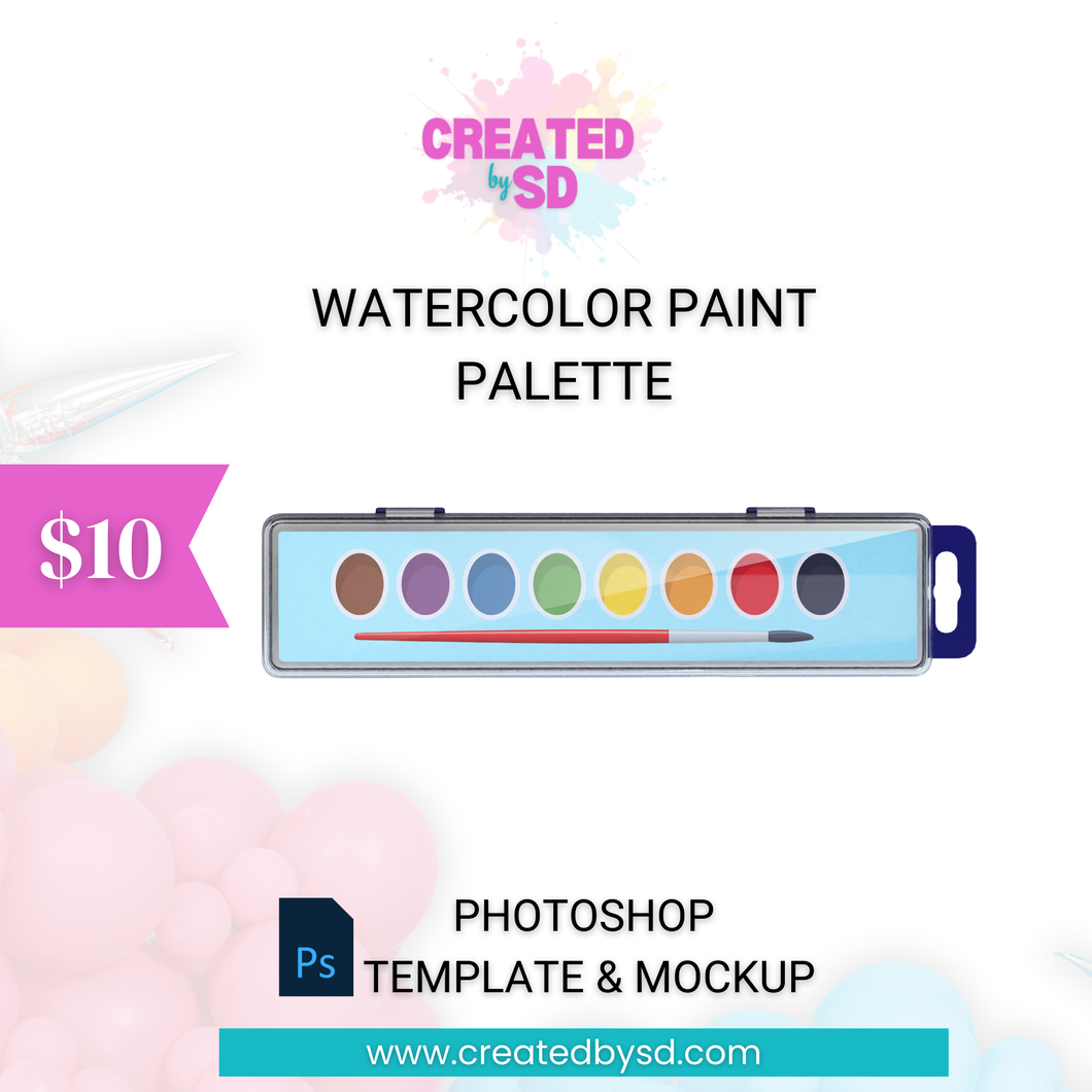 Watercolor Paint Palette Template & Mockup