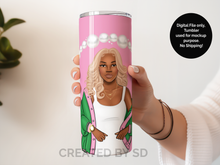 Load image into Gallery viewer, blonde black woman aka sorority sister tumbler pink and green wrap
