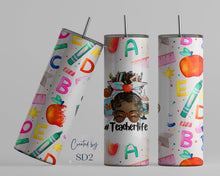 Load image into Gallery viewer, Teacher tumbler wrap Teacher Appreciation gift 20oz skinny tumbler sublimation design teacher nutrition facts messy bun teacher life png
