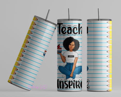 Back to School Teacher Tumbler Wrap Sublimation 20oz Teach Love Inspire png Black Teacher Gift Appreciation School Essential for Teacher Day.